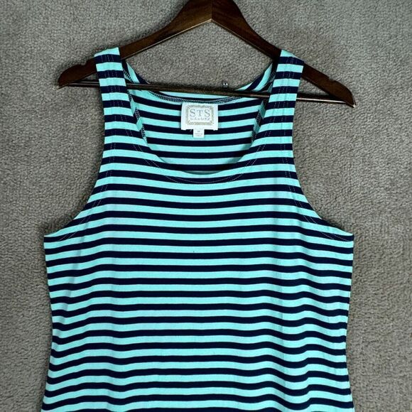 STS Sail to Sable Maxi Dress Size Medium Green/Navy Striped Racerback Side Slits - Picture 2 of 9